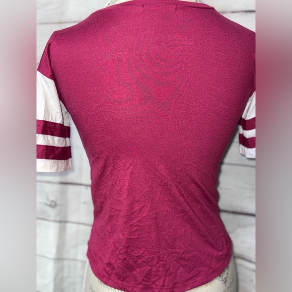 Takara Maroon and White Striped Sleeve Tee - Picture 2 of 4
